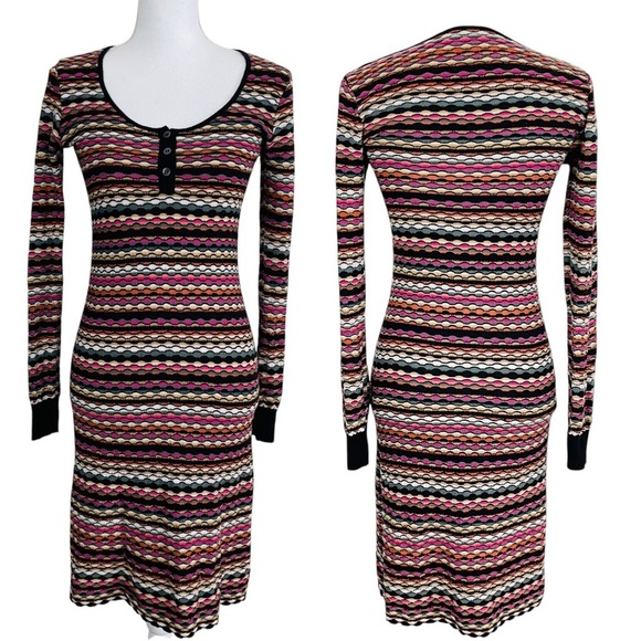 Missoni Dresses & Skirts - M Missoni Waffle Knit Striped Colorful Henley Dress Size 8